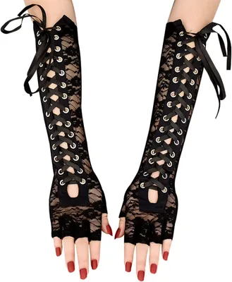 Produktbild von Spitzenhandschuhe halbe Finger, lange Damenhandschuhe, Steampunk Goth mit Schleife, für Abendfeier