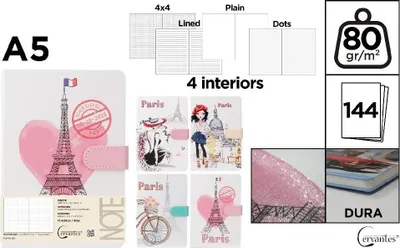 Productafbeelding van Notitieboek A5/144 pagina's met magnetische sluiting, Paris MIX design
