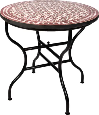 Produktbild von Marokkanischer Mosaiktisch Albaicín Bordeaux Natur Ø100cm | handgefertigter Esstisch aus Schmiedeeisen & Mosaik | orientalisch mediterraner Gartentisch | Boho Wohn- & Terrassentisch