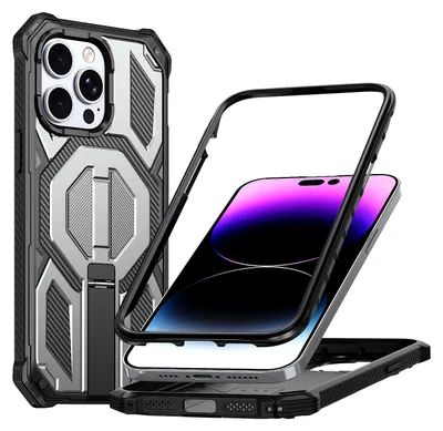 Produktbild von Magnetische Hülle für iPhone 12 / iPhone 12 Pro, Kompatibel mit MagSafe, Mit Metall-Ständer, Militärischer Stoßschutz Handyhülle Grau