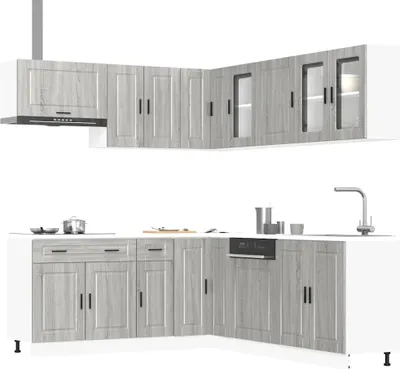 Produktbild von Best Möbel 11-tlg. Küchenschrank-Set Porto Grau Sonoma Holzwerkstoff - Küchenschränke CL2071959 11parcel