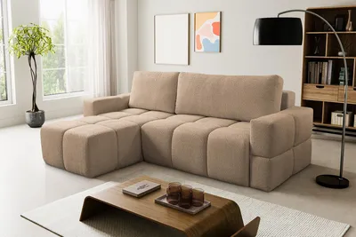 Produktbild von VENASI Ecksofa LUSSO Braun mit Schlaffunktion und Bettkasten, universell, Bouclé