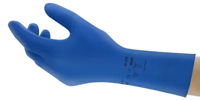 Produktbild von Ansell AlphaTec 87-245 Latexhandschuhe, Chemikalienschutz, Lebensmittelgeeignet, Blau, Größe S (1 Paar)