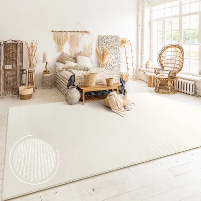 Produktbild von Teppich Wohnzimmer Kurzflor Skandinavisches Boho Muster Moderne Einfarbige Deko Grösse 120x160 cm