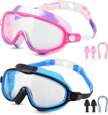 Image de Lunettes de natation pour enfants, lot de 2, anti-buée, protection UV, étanches, pour les enfants de 3 à 15 ans, pour la natation