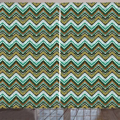 Produktbild von ARANDE Ethnisch Gardine, Striped Boho Muster Tribal Motive Zickzack Linien Pinselstriche und Farbspritzer, 280 x 245 cm, Mehrfarbig