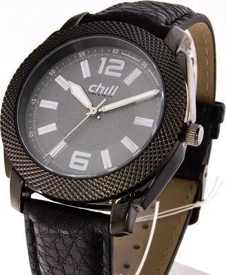 Produktbild von Herrenuhr CH1546 Quarzwerk 45mm Durchmesser 13mm Dicke 5ATM wasserdicht, Metall/Leder, Gunmetall/Schwarz
