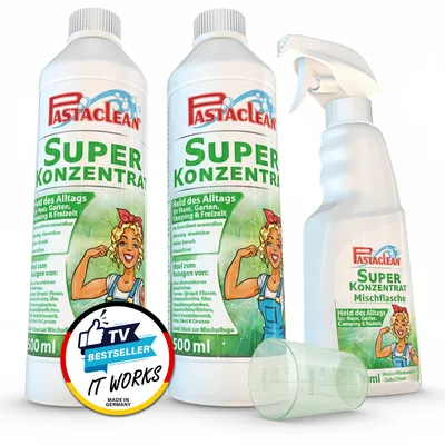Produktbild von Pastaclean Super Konzentrat - Kraftvoller Allzweckreiniger 2x500ml Set mit Sprühflasche | Starker Fettlöser, Schmutzlöser, Küchenentfetter