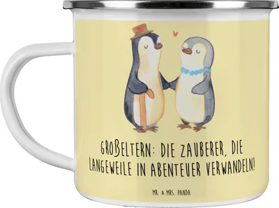 Produktbild von Mr. & Mrs. Panda Tasse Emaille Großeltern Zauberer - Gelb Pastell - Geschenk, Pott, Generationen, Familienleben, Familie, Enkelkinder, Becher, Teetasse, Verwandte