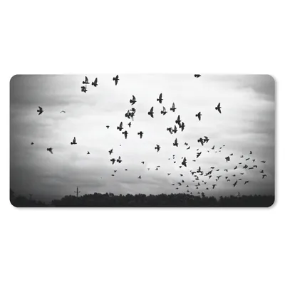 Produktbild von MuchoWow® Mauspad Mousepad Tiere - Vögel - Wolken - Schwarz - Weiß 60x30 cm - Mousepads - Maus Mat - Pad - Mausunterlage - Nachhaltig