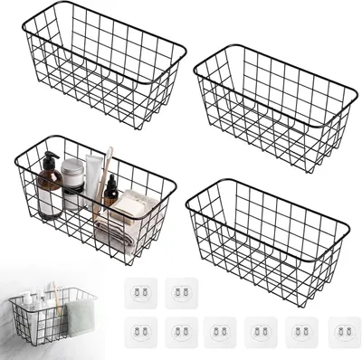 Imagen del producto de Cesta de alambre negra, juego de 4 unidades, de metal, multifuncional, para la cocina