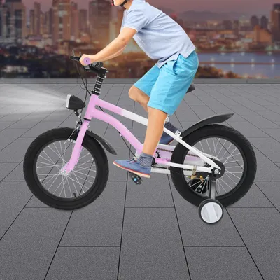 Produktbild von Kinderfahrrad, 16 Zoll Kinderfahrrad, Kinderfahrrad mit Licht&Stützrädern für Jungen mit Stützrädern