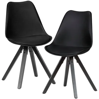 Produktbild von WOHNLING 2er Set Retro Esszimmerstuhl Schwarz mit Schwarzen Beinen Polsterstuhl Skandinavisch Rückenlehne Küchenstuhl Kunstleder gepolstert