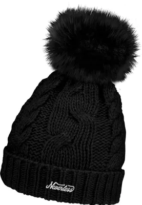 Produktbild von Damen Strickmütze mit Bommel Grobstrick Pudelmütze mit Fellbommel Fake Fur Wintermütze Neverless®