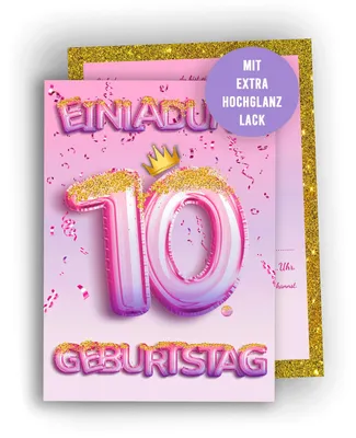 10 Einladungskarten Kindergeburtstag Rosa Glitzer Mädchen