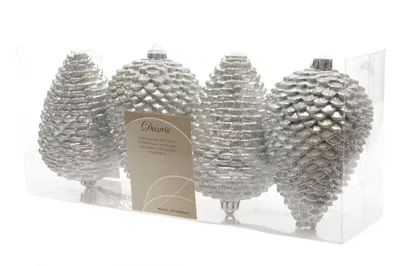 Produktbild von Christbaumschmuck Zapfen bruchfest Ø 7 cm H 12 cm 4 Stück silber