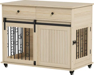 Produktbild von Hundebox auf Rädern, 2 Türen, 2 Schubladen, für mittlere und große Hunde, Holz, Stahl