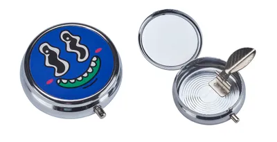 Produktbild von Taschen ASCHENBECHER "Funny Faces" Ø5cm mit Deckel aus Metall rund mini Reiseaschenbecher Taschenaschenbecher Reise Outdoor 46 (Blau)