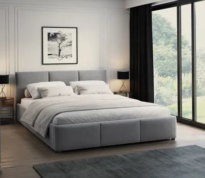 Produktbild von Polsterbett Doppelbett mit Lattenrost aus Metall und Stauraum mit hydraulischem Bettkasten, 140x200 cm, Samt grauer