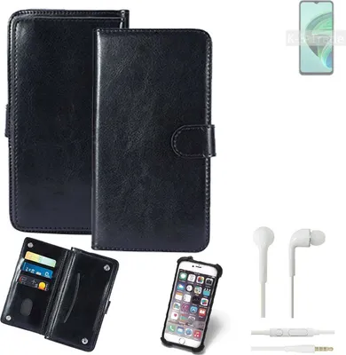 Produktbild von K-S-Trade 360° Hülle kompatibel mit Xiaomi Redmi 10 5G inkl. Headphones schwarz Kunstleder Case BookCase WalletCase Kunstlederederhülle