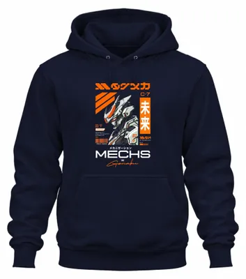 Obrázok produktu pre MECHS Gonaku, cyberpunková anime mikina s motívom robotov, štýl Japonska, rok 2000, neónové farby, tmavomodrá, veľkosť S