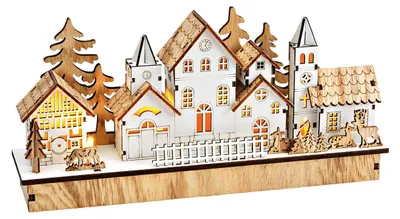 Productafbeelding van Winterscène met LED van naturel hout (B/H/D) 30x14x7cm