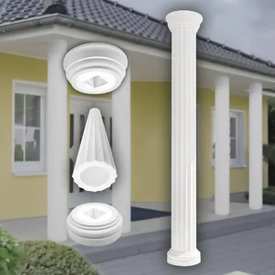 Produktbild von PRESTIGE DECOR Säule mit Grat-Kannelierung 2m 405x405mm Säulenschaft Kunstharzputz weiß, Fassadenverkleidung aussen Stucksäule Wandverkleidung (LC103 Komplettset 3, vollrund)
