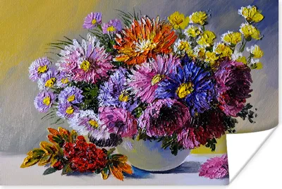 Produktbild von MuchoWow® Poster Ölfarbe - Blumen - Stilleben 120x80 cm - Bilder
