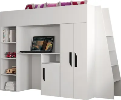 Produktbild von MINIO go for it, Etagenbett "PARTY 15", schwarze Griffe aus MDF, Weiße Farbe