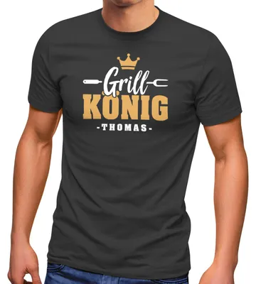Produktbild von Herren T-Shirt Grillen Schriftzug Grillkönig Name personalisierte Geschenke Fun-Shirt Spruch lustigMoonworks® anthrazit 4XL
