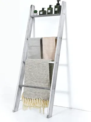 Produktbild von GOPLUS 4 Ebenen Handtuchständer, Handtuchleiter Holz, Handtuchständer Leiterregal, 4 Handtuchstangen für Wohnzimmer, 50 x 137cm, grau
