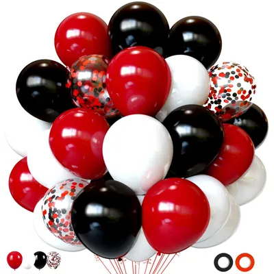 50 Latexballons rot schwarz weiß 30,5 cm für Dekoration