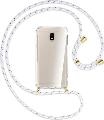 Produktbild von Handykette Backcover-Schutzhülle mit Band (Metall goldfarben) für Samsung Galaxy J3 2017 - weiß/grau
