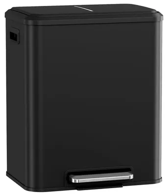 Produktbild von Küchen-Mülleimer aus Edelstahl - Pedal-Mülleimer 30 l - 2-fach Mülltrennung 2x15 l - Soft-Close Deckel - Herausnehmbare Inneneimer - Rechteckig - Schwarz