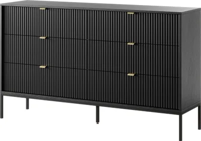 Produktbild von Kommode: 6 Schubladen, Schwarz, Schwarze Beine, 154 x 39 x 83 cm