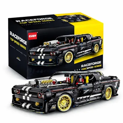 Image de Guly Dodge Challenger 1:8 voiture en briques de construction 3751 pièces moteur V8 modèle technique RC optionnel LED fumée compatible