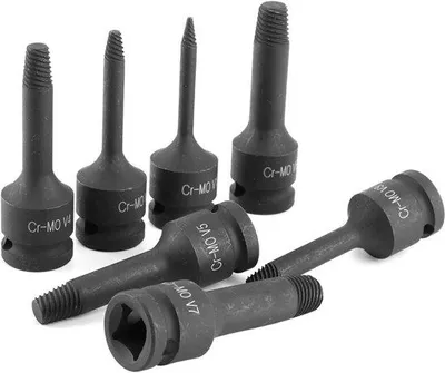 Zdjęcie produktu dla Zestaw do usuwania uszkodzonych gwintów, 7 sztuk, 1/2 cala (12,5 mm), wkładki do wyciągania śrub z płaskim zakończeniem, narzędzie do usuwania uszkodzonych gwintów wykonane z wysokiej jakości chromu