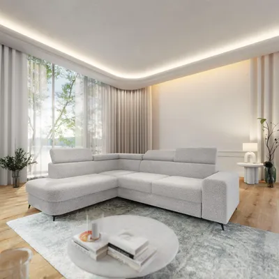 Produktbild von Masseno Ecksofa ALVORO L-S mit Schlaffunktion L-Form, Sofa mit Bettkasten, Wohnzimmersofa, Couch, Soffa, Bettsofa, Couchgarnitur- Hellgrau, QUELLE 83