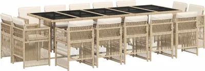 Produktbild von 15-tlg. Garten-Essgruppe mit Kissen Beige Poly Rattan