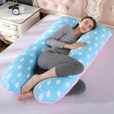 Image de Coussin d'allaitement en forme de U pour femmes enceintes avec taie d'oreiller 60×120 cm, Nuage