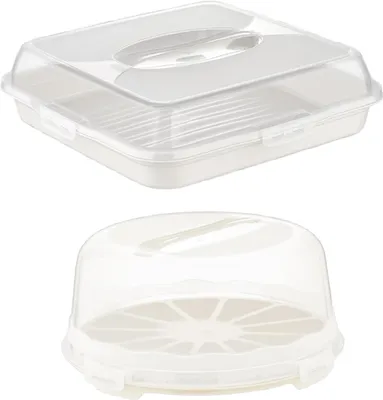 Produktbild von BORNOVA Set für Kuchen- & Tortentransport – Runde & Rechteckige Kuchendosen – Tortenboxen, Aufbewahrungsboxen, BPA-frei, Gebäckbehälter (Creme)