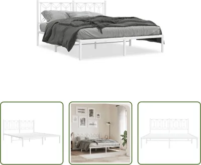 Produktbild von The Living Store Bettgestell mit Kopfteil Metall Weiß 160x200 cm
