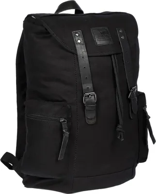 Produktbild von Herren Damen Rucksack Canvas Leder Laptop 17 Zoll Fach Uni Arbeit Schule Schwarz