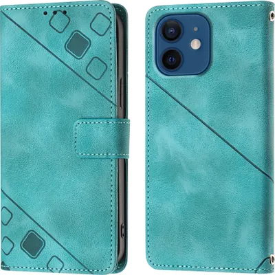 Produktbild von Hülle für iPhone 12 / 12 Pro Prägung Flip Leder Brieftasche Schutzhülle mit Ständer Grün