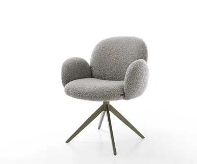 Produktbild von DELIFE Drehstuhl Nube-Flex mit Armlehnen Bouclé Silbergrau Kreuzgestell breit Effektfinish Titan 360° drehbar Taschenfederkern