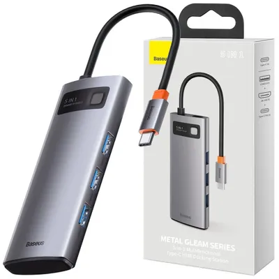 Produktbild von Baseus Metal Gleam, USB 3.2 Gen 1 (3.1 Gen 1) Type-C, 100 W, Grau, 4K Ultra HD, 60 Hz, HDMI, USB 2.0, USB 3.2 Gen 1 (3.1 Gen 1) Type-A, USB 3.2 Gen 1 (3.1 Gen 1) Type-C