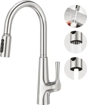 Immagine prodotto di rubinetto da cucina a 3 vie con doccetta estraibile - Miscelatore monocomando - Acciaio inox
