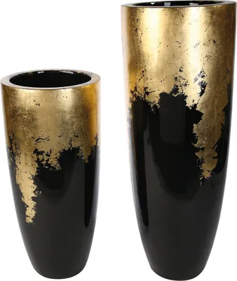 Produktbild von Gilde Übertopf XXL, "Konus", Fiberglas, Poly, goldfarben, schwarz, VE 1, H. 76 cm, D. 35 cm  89260