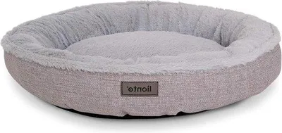 Imagen del producto de Cama para perro Famanu con diseño de rosquilla, diámetro 55 cm, funda lavable y antideslizantes, cojín para mascotas de color gris