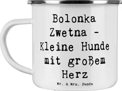 Produktbild von Mr. & Mrs. Panda becher emaille Spruch Bolonka Zwetna Herz - Weiß - Geschenk, Hunderasse, treue Begleiter, Hundeliebhaber, kleine Hunde, Teetasse, Tasse, Pott, Hund